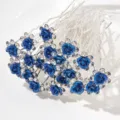 Elegant blue rose U-shaped hair pins with sparkling rhinestones for bridal buns - Rose Flower U-Shaped Hair Pin / 20 Piece Set / Sapphire Blue