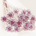Pink rose flower U-shaped hairpins with sparkling rhinestones for bridal bun styling. - Rose Flower U-Shaped Hair Pin / 20 Piece Set / Pink