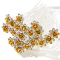 Elegant gold rose U-shaped hair pin with sparkling rhinestone halo floral decor. - Rose Flower U-Shaped Hair Pin / 20 Piece Set / Gold