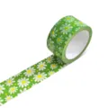 Grünes Dekorationband mit weißen Gänseblümchen Mustern, ideal für Bastelarbeiten und Geschenke - Grünes Gänseblümchen