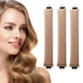 Detailed view of 3-piece beige velvet heatless hair curlers with metal secure hooks - 3 Piece Set / Champagne