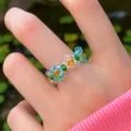 Handgemaakte kleurrijke kralen bloem elastische ring met kristallen voor dames - Bloemen Stijl (5471705)