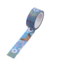 Blue washi tape with butterfly and flower patterns, ideal for DIY journal and album decoration. - Butterfly Daisy (P-39)