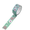 Decorative floral washi tape roll in teal green, perfect for DIY journaling and crafts. - Green Floral (P-40)