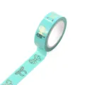 Turquoise washi tape with gold foil bow patterns, decorative masking tape for crafts and journaling - Q-47