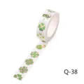 Decorative washi tape with gold foil green clover pattern for scrapbooking and journaling. - Q-38