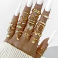 Set de 23 anillos de nudillos dorados geométricos con diseños de mariposa y corazón - Estilo de 23 Piezas (5645601) / Dorado