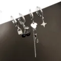 Lot de 4 boucles d'oreilles créoles argentées avec breloques cerise, cœur et étoile - Ensemble 4 Pièces Cœur Étoile Cerise Verrou (5612702)
