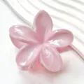 Detailed view of pink marbled plumeria flower hair claw clip with gradient finish. - Marble Pattern Flower Style (3577-2) / Pink