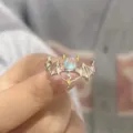 Silberner Ring mit Fledermausflügeln, Herz und schillerndem Opal mit Teufelshörnern - Kleines Teufelsherz (5675902) / Silber/Opal