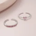 Eleganti anelli aperti placcati in argento con strass rosa a cuore e rotondi - Stile Strass Cuore Rosa (5690204) / Argento & Rosa