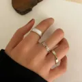 Set di anelli color argento minimalisti con catena a maglie e design a spirale - Stile Impilabile 3-In-1 Argento (5201802) / Argento
