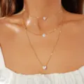 Élégant collier doré à trois couches avec pendentifs étoiles, cœurs et gouttes d'eau - Style Goutte Étoile Cœur (5746401HB)