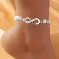 Tobillera de plata con símbolo de infinito y brillantes sobre cadena de malla. - Estilo Símbolo Infinito (5780301) / Plateado