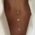 Élégant collier multicouche doré avec pendentifs étoile cœur et lune bijoux femme - Style Étoile Cœur Lune (5493)