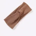 Braunes breites Strick Stirnband mit Kreuzknoten und elastischem Design für Herbst und Winter - Modell 3877-1 / Orange