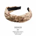 Christmas fabric knotted headband with reindeer and snowflake pattern in beige - Yellow
