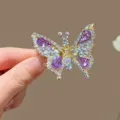 Sparkling purple rhinestone butterfly hair clip for girls, cute moving wing hair accessory - Purple (3301-1)