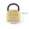 Elegant metallic gold wavy hair tie scrunchie with 4cm width for women accessory - Ripple Triple Layer Style (3822) / 4cm x 3cm / Gold