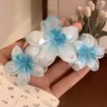 Elegant gradient blue plumeria flower hair claw clip with mermaid iridescent finish. - Plumeria (3805) / 11cm / Blue Gradient