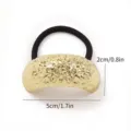 Minimalist gold metallic textured hair tie with black elastic band for women, size 5x2cm - Ripple Single Layer Style (3820) / 5cm x 2cm / Gold