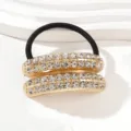 Elegant gold-tone elastic hair tie featuring double row rhinestone geometric metal decoration. - Rhinestone Double Layer (3691) / Gold