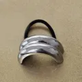 Metallic silver curved geometric hair tie with black elastic band for women fashion - Smooth Double Layer Silver Style (3782) / Silver