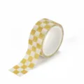 Gold and white checkerboard washi tape, decorative grid masking tape for DIY journaling. - Yellow White