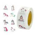 Cute cartoon unicorn round sticker roll, perfect for journaling and gift sealing! - Unicorn Style