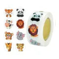 Cartoon animal round stickers roll, cute self-adhesive labels for kids journal decoration. - Animal Style