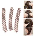 Set of three easy fishbone hair braiding tools for centipede and waterfall hair styling - 3 Pieces Pack / Coffee (3389)