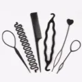 Professional 6-piece black plastic hair styling tool set for braiding, bun making, and ponytails - 6-Piece Set Black / 6 Pieces/Pack / Black