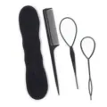 4-piece black hair styling tool set with comb, bun maker, and hair loop needles - Sponge Bun Maker 4-Piece Set / 4 Pieces/Pack / Black