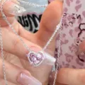 Süße rosa Herz-Kristall-Halskette mit silberfarbener Kette, eleganter Schmuck für Damen - Silber - Pavé Rosa Herz (5764301)
