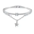 Elegante zilverkleurige armband met sprankelende kristallen sterhanger voor dames - Ster Hanger Armring / Zilver (Enkele Ster Hanger Armring)