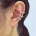 Elegant silver non-pierced ear cuff set with sparkling crystals and chain detail - Silver Chain Dangle Style (5753602)
