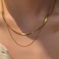Double-layered gold snake chain necklace for women featuring a vintage layered style - Double Layer Snake Style (5547402HB) / Gold
