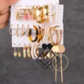 Gemischtes goldenes Creolen-Set mit Perlen und geometrischen Metallanhängern - Großes Set mit rosa Schmetterlings-Acryl (5737601HB)