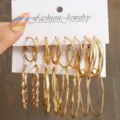 Set aus 6 Paaren goldener geometrischer Creolen mit gedrehten und glatten Oberflächen - Gold 6 Paar Twist Geometrische Creolen Set (5614901HB)