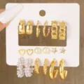 9er-Set goldene Metallohrringe inklusive Creolen, Ketten, Sternen und Perlensteckern - Goldenes C-Form Künstliche Perle Creolen-Set (5910901HB)