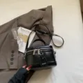 Minimalist black faux leather box handbag with silver zipper and shoulder strap - Single Bag / Black