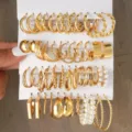 Set de pendientes geométricos vintage con perlas de imitación y aros dorados - Juego de Combinación (5920001) / Dorado