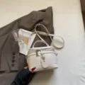 Elegant creamy white Korean style vanity box bag with minimalist adjustable shoulder strap - Single Bag / Off White