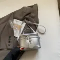 Fashionable silver metallic box handbag with top handle and adjustable crossbody strap - Single Bag / Silver