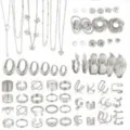Komplettes silberfarbenes Modeschmuck-Set aus Legierung mit Halsketten und vielen Ringen - 6185402HB款式