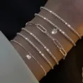 6-piece sparkling silver chain bracelet set with heart and round charms for women - 6-Piece Set - Sparkling Rhinestone (6078801) / Silver