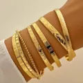 Elegantes Set aus vergoldeten Vintage-Armreifen mit Rauten- und filigranen Mustern - Vintage Mehrlagiges Muster Armreifen Set (6269701HB) / Gold