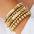 Elegante 5-delige set gouden kralenarmbanden voor een minimalistische look voor dames - Gouden Stijl (6183101HB)