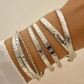 Vintage silberfarbene geschichtete Armreifen mit Rauten- und Blumenmustern für Damen - Vintage Mehrlagiges Muster Armreifen Set (6269702HB) / Silber