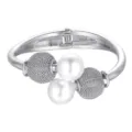 Bracelet jonc argenté élégant avec perles blanches et perles en maille - Argent (5609301HB) / Style Double Perle Argent (5609301HB)